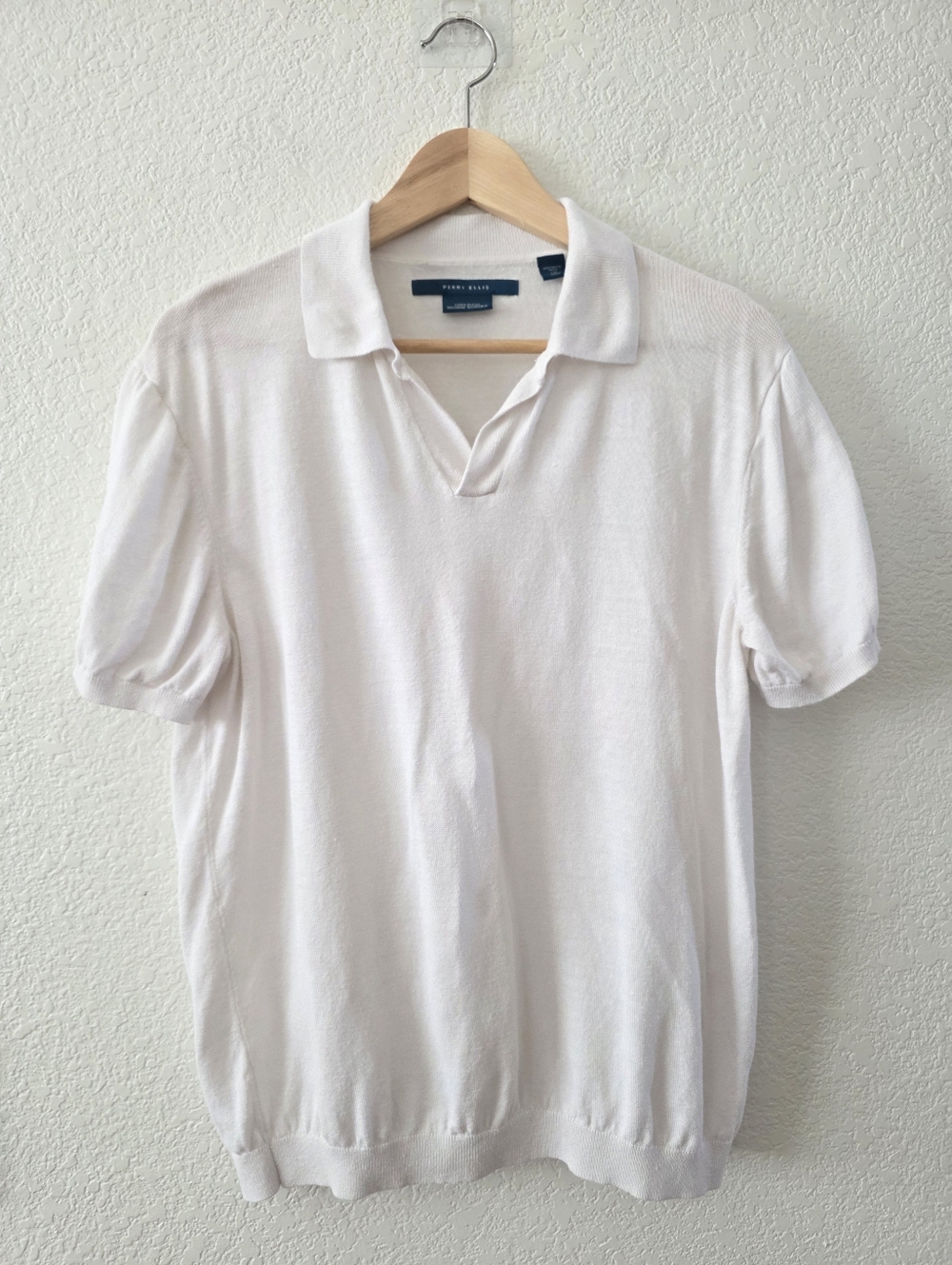 Perry Ellis Linen Blend Polo Sweater L White Womens